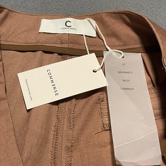 Commense Pants Womens Large Brown Cropped Trousers Polyester Blend New Tags - Picture 4 of 10